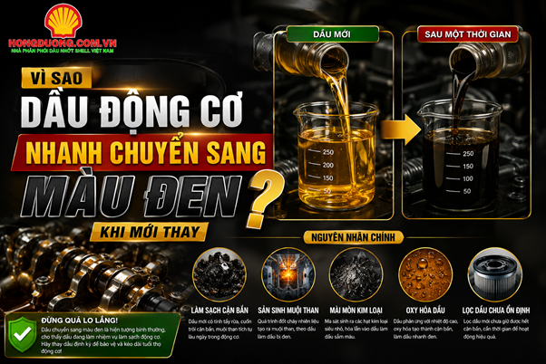 vì sao dầu động cơ nhanh chuyển sang màu đen