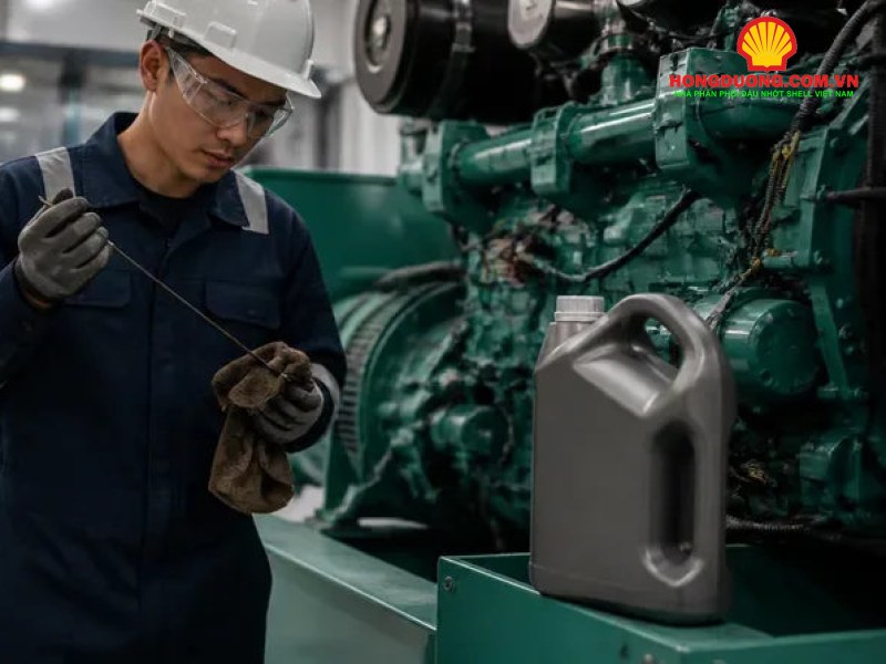 Kỹ thuật viên kiểm tra động cơ xe tải tại bãi xe của doanh nghiệp