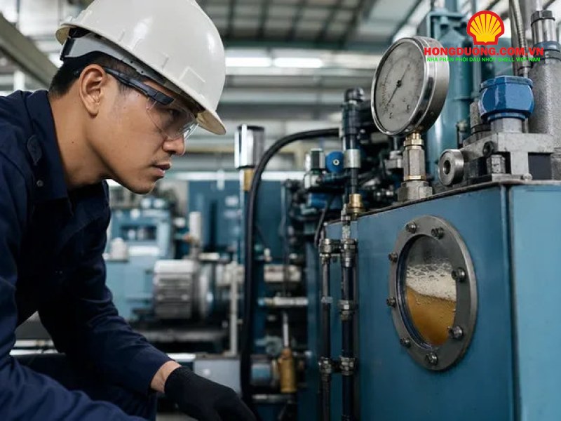 Phụ gia AW trong dầu thủy lực: vai trò, cách nhận biết và lưu ý khi dùng Kỹ thuật viên kiểm tra mắt thăm dầu trên bể dầu thủy lực