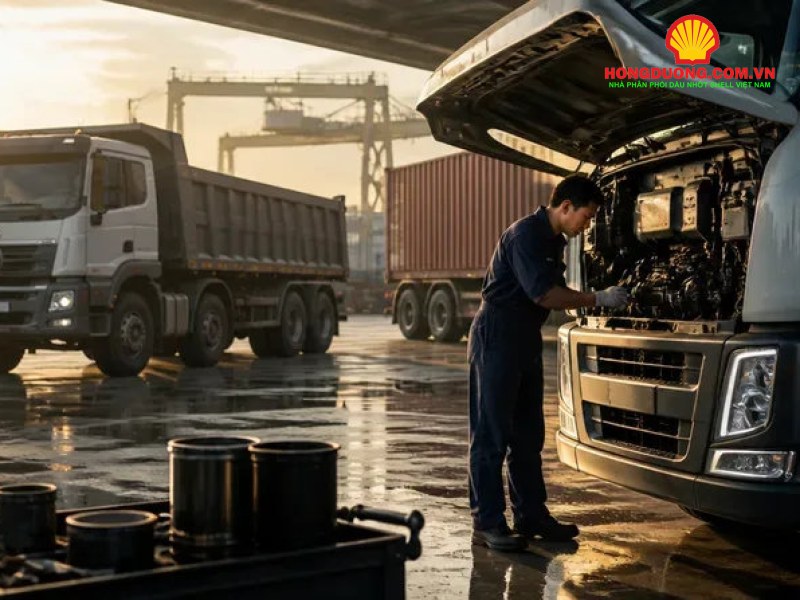 Dầu bán tổng hợp là gì? Khi nào nên dùng cho xe tải, máy công trình Kỹ thuật viên bảo dưỡng động cơ xe tải hạng nặng